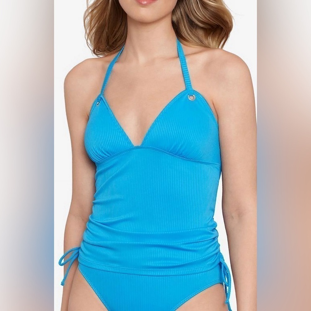 Salt + Cove Ribbed Shirred Tankini Top M